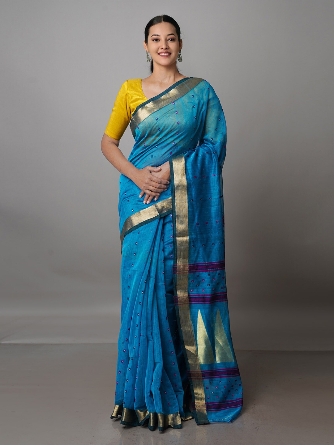 

Unnati Silks Woven Design Zari Silk Cotton Jamdani Saree, Blue