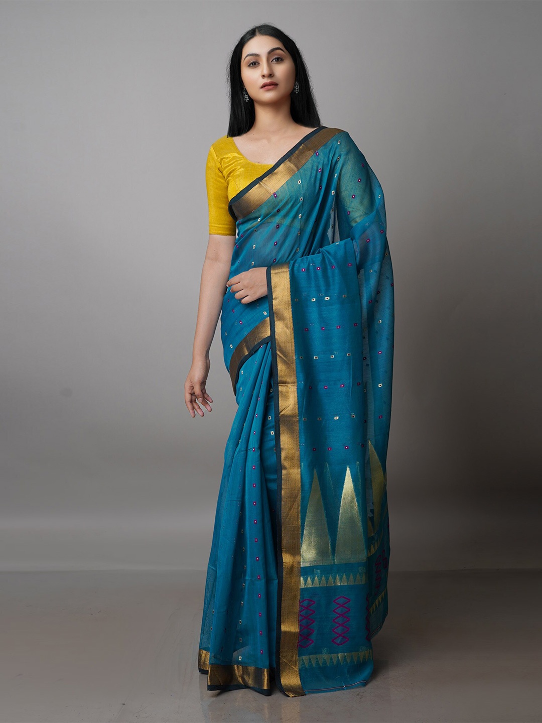 

Unnati Silks Woven Design Zari Silk Cotton Jamdani Saree, Blue