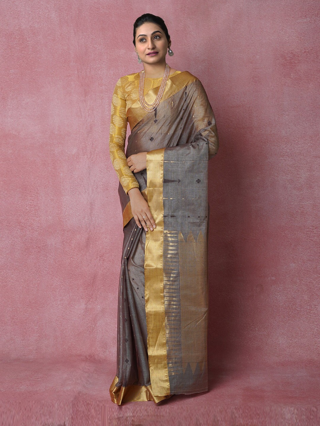 

Unnati Silks Woven Design Zari Pure Cotton Jamdani Saree, Grey