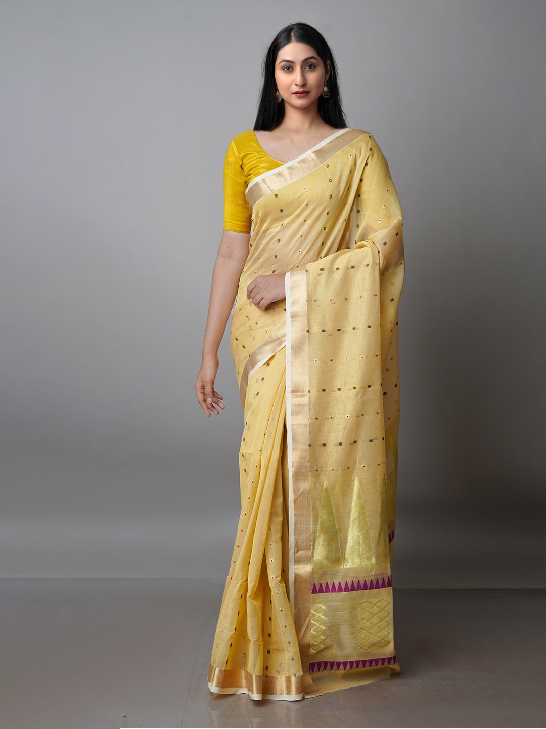 

Unnati Silks Woven Design Zari Silk Cotton Jamdani Saree, Cream