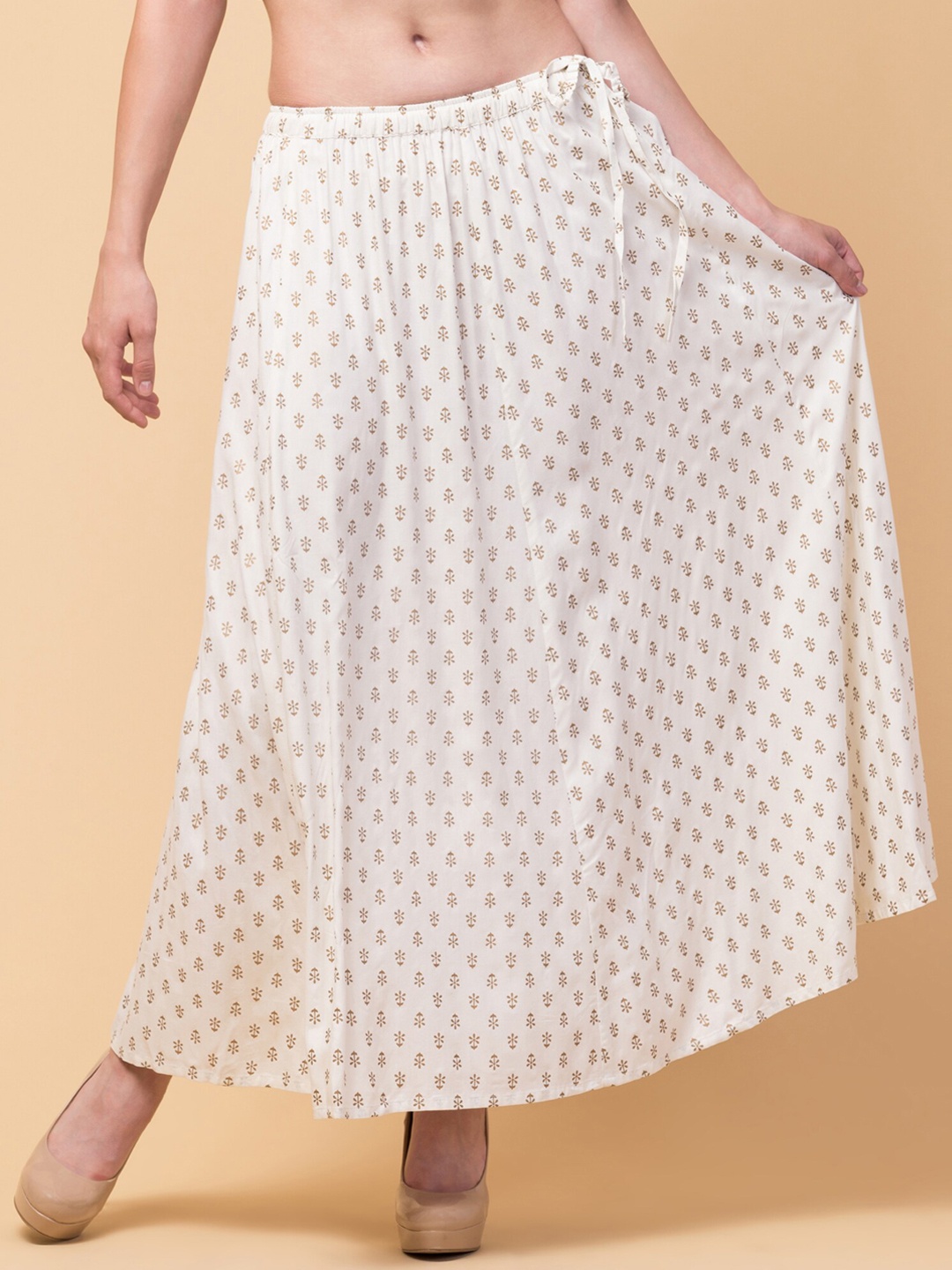 

Hive91 Women Ethnic Printed Flared Maxi Skirt, White