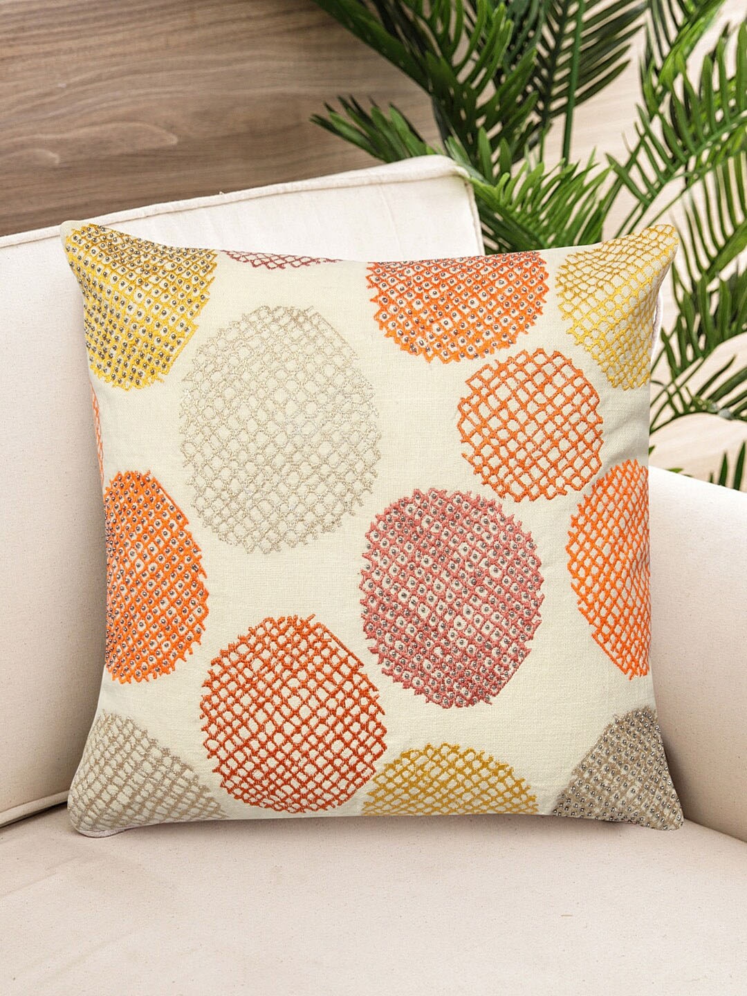

NISRAG HOME Orange & Green Embroidered Square Cushion Covers