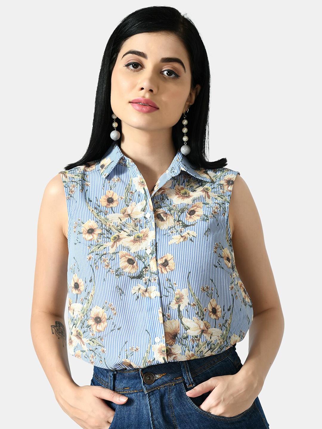 

LE BOURGEOIS Women Floral Printed Casual Shirt, Blue