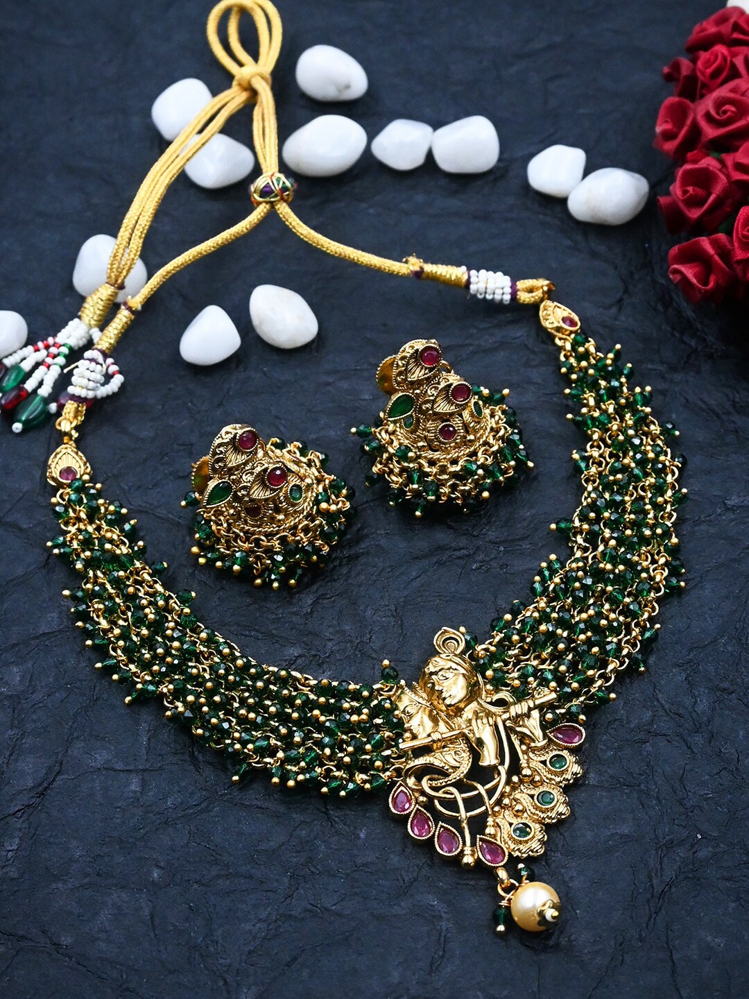 

StileAdda Gold-Plated Crystals & Beads-Studded Jewellery Set, Green