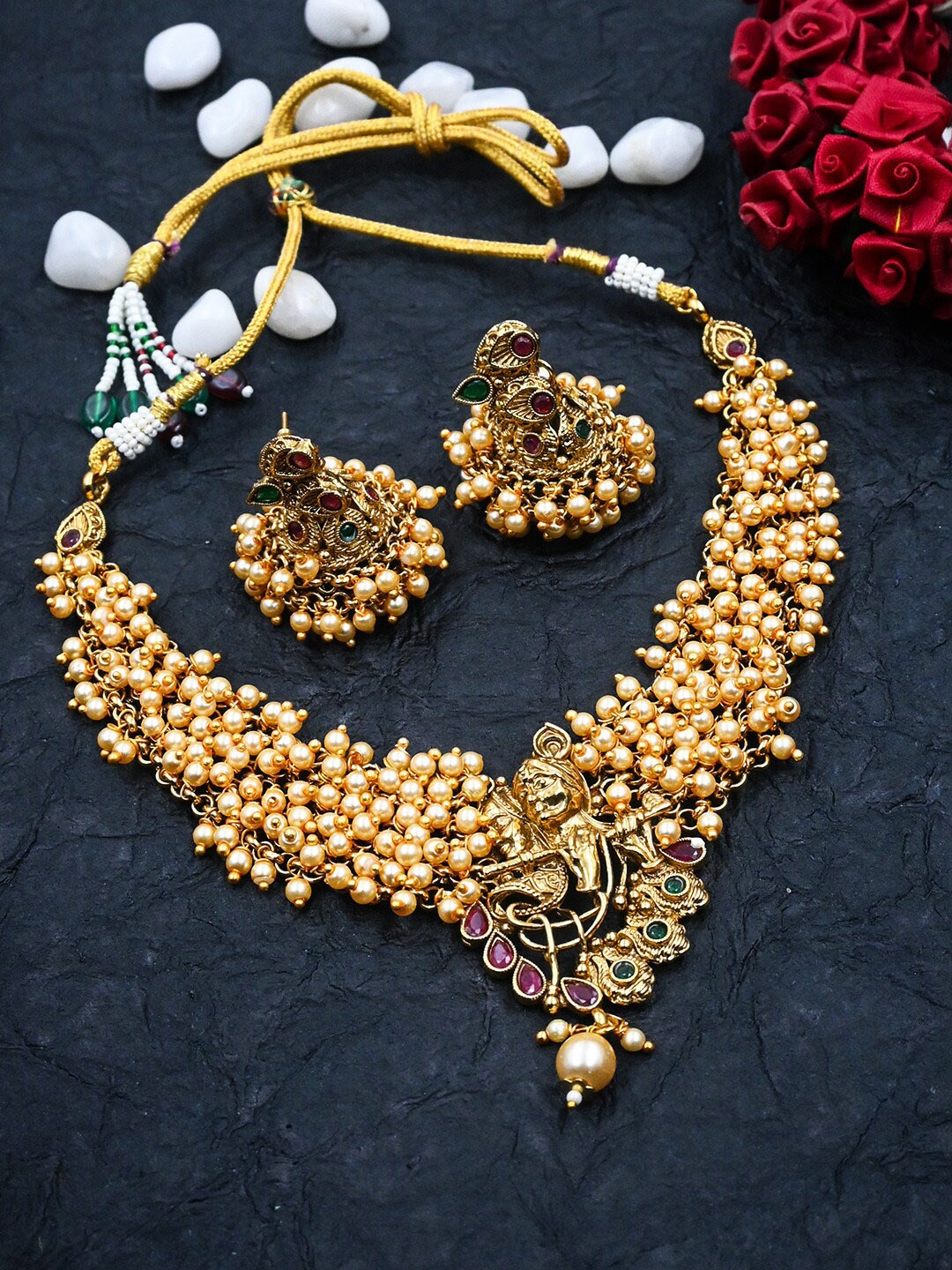

StileAdda Stone Gold Plated Studded & Crystal Hydra Beaded Jewellery Set, Green