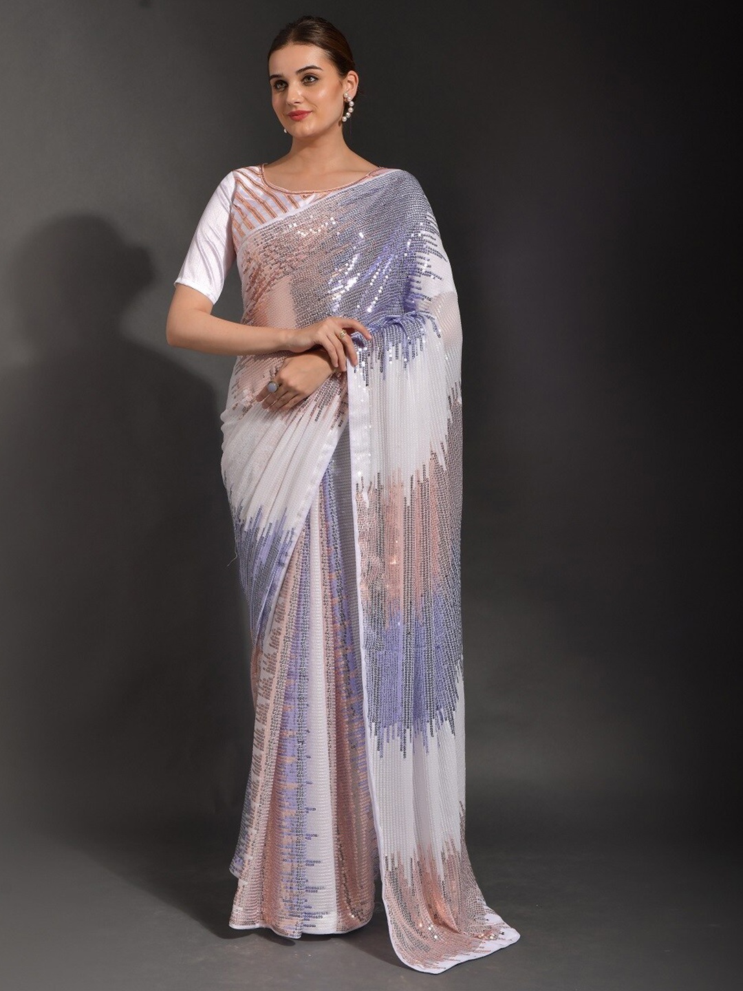 

Mitera Embellished Sequinned Pure Georgette Banarasi Saree, Pink