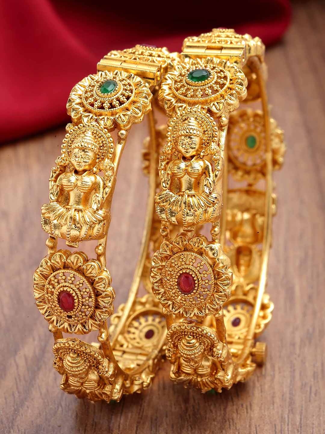 

KARATCART Set Of 2 Gold-Plated Kundan-Studded Bangle, Green