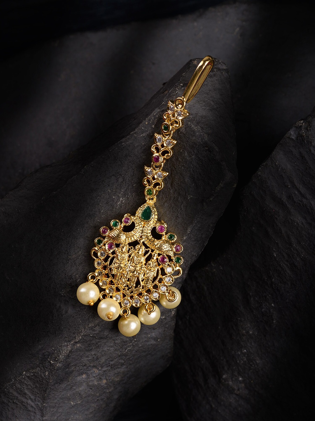 

Saraf RS Jewellery Gold-Plated AD Stone-Studded Head Jewellery, White