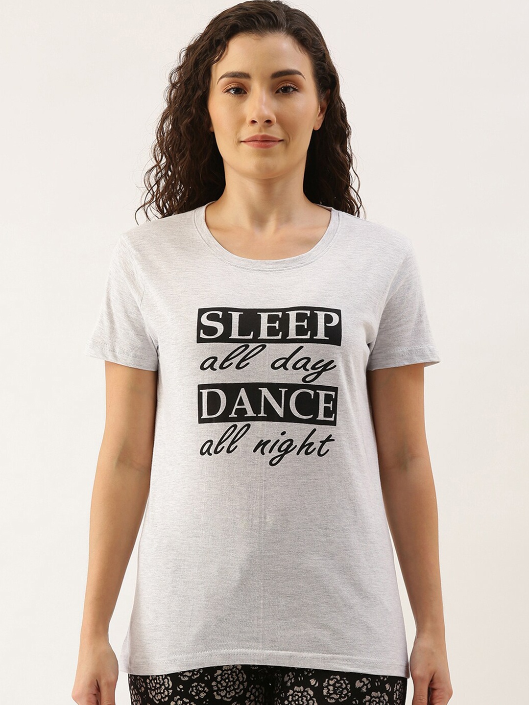 

Kryptic Women Typography Printed Pure Cotton Lounge Tshirts, Grey melange