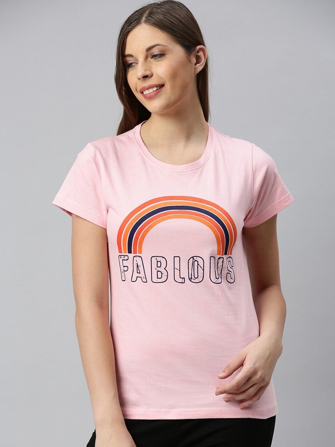 

Kryptic Women Printed Typography Pure Cotton Lounge T-Shirt, Pink