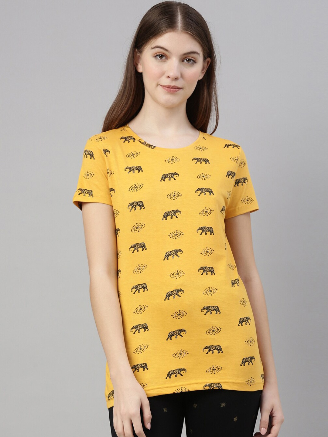 

Kryptic Printed Pure Cotton Lounge T-shirt, Mustard