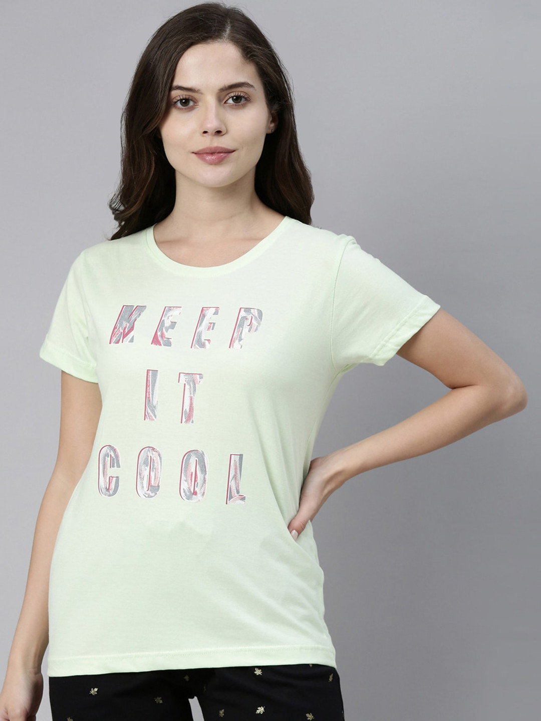 

Kryptic Women Printed Pure Cotton Lounge T-shirt, Green