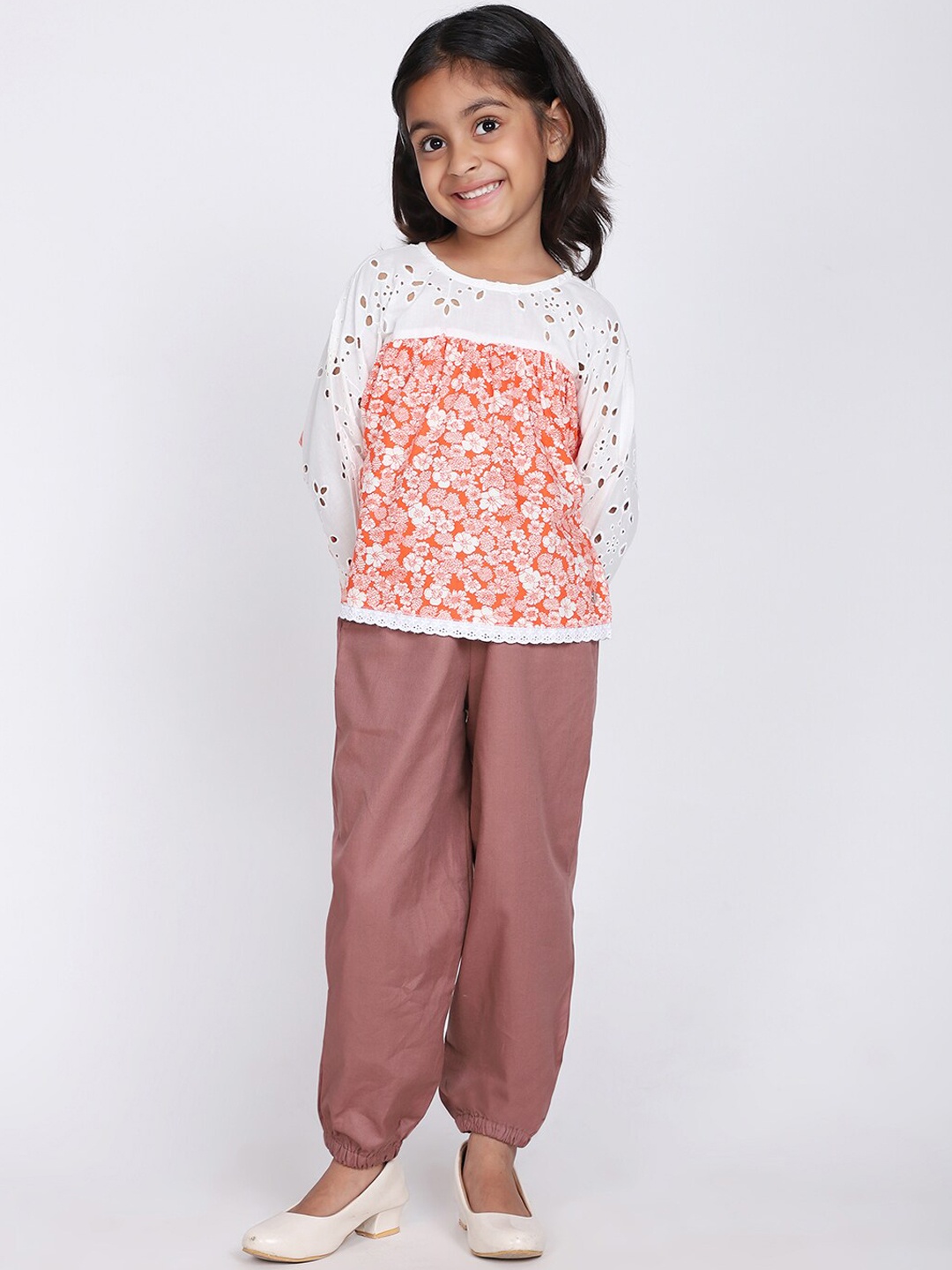 

White Dahlia Girls Top & Joggers Set, Orange