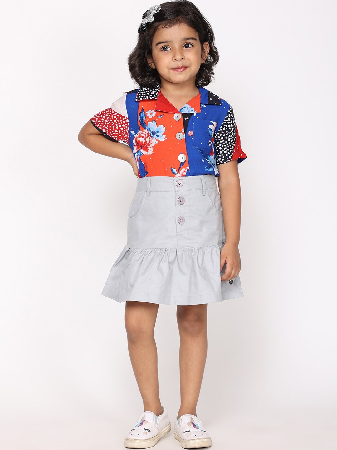 

White Dahlia Girls Resort Shirt & Skirt Set, Red