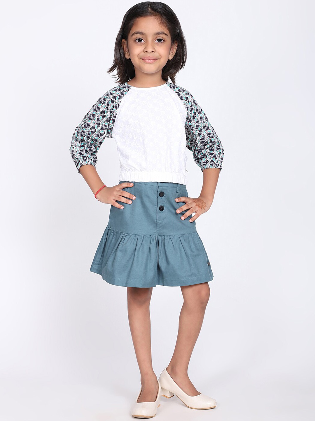 

White Dahlia Girls Reglan Jumper & Skirt Set