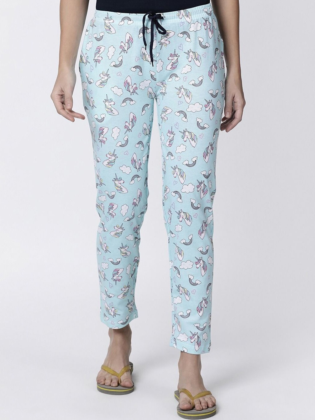 

Kryptic Women Printed Pure Cotton Lounge Pants, Blue