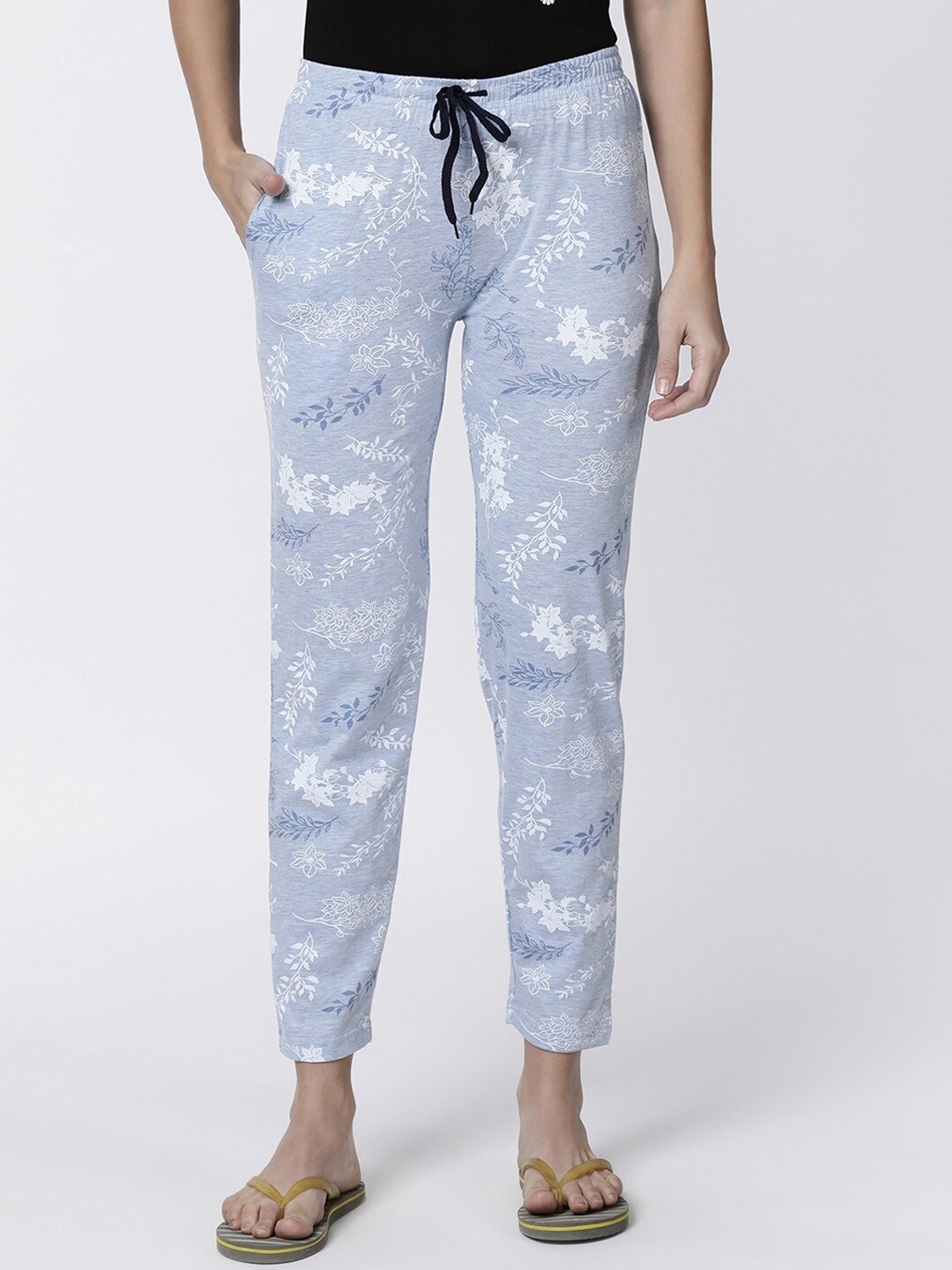 

Kryptic Women Printed Pure Cotton Lounge Pants, Blue