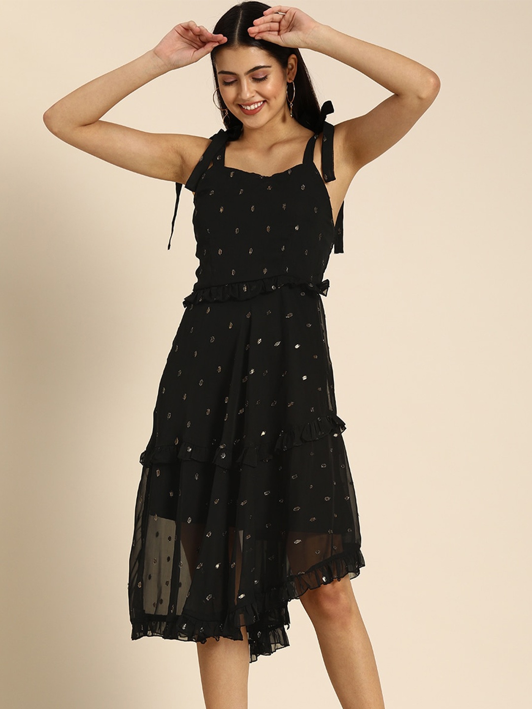 

DODO & MOA Ethnic Motifs Georgette Dress, Black