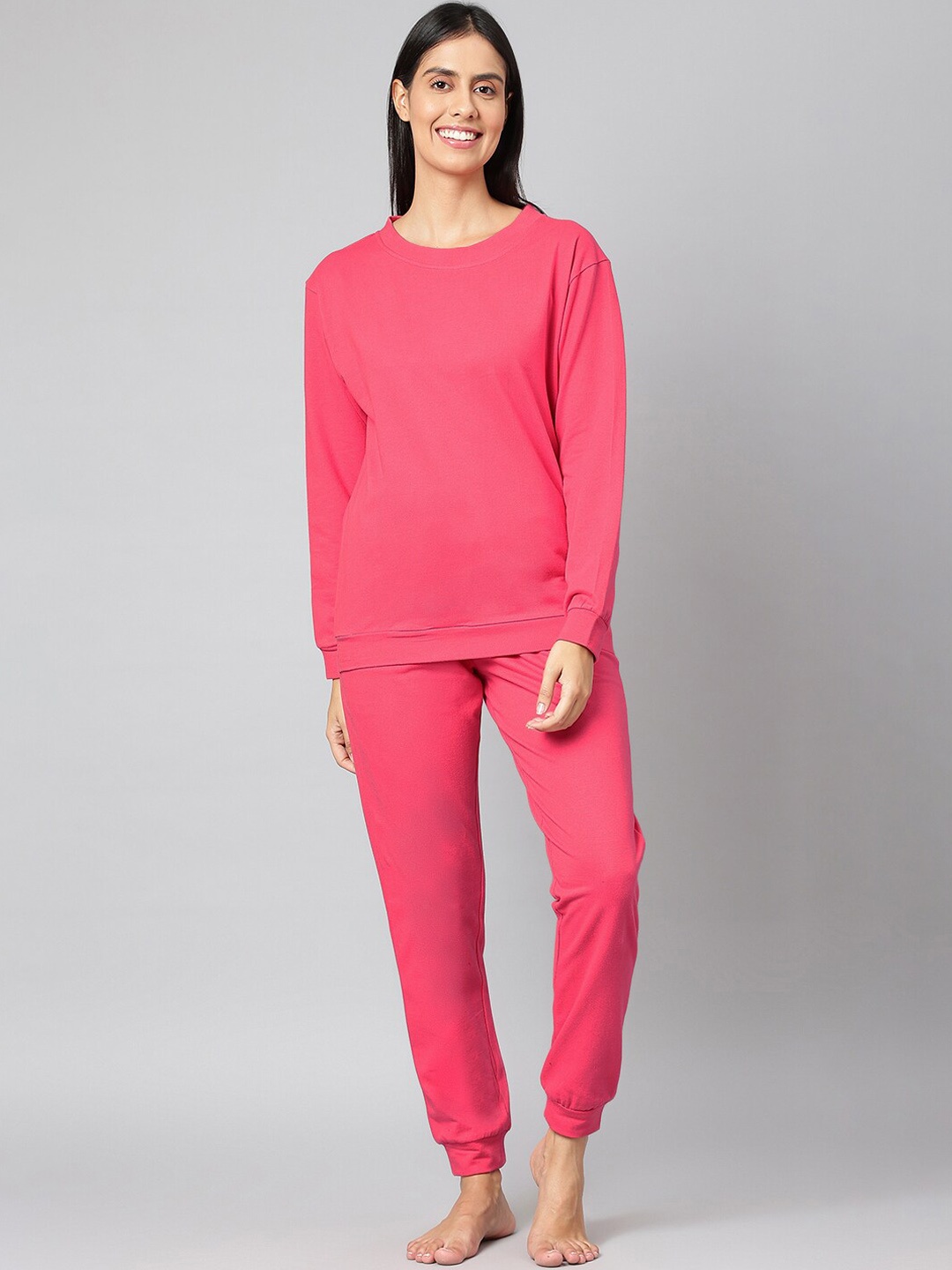 

FINSBURY LONDON Women Sweatshirt & Joggers Co-Ord Set, Pink