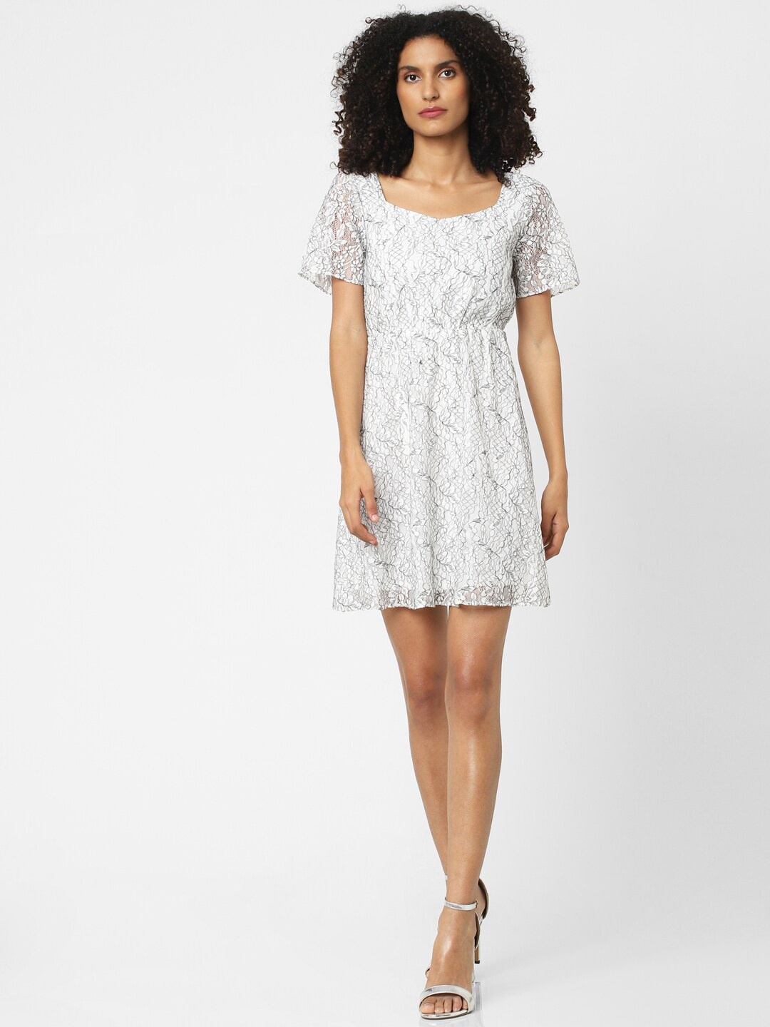 

ONLY Self Design Fit & Flare Dress, White