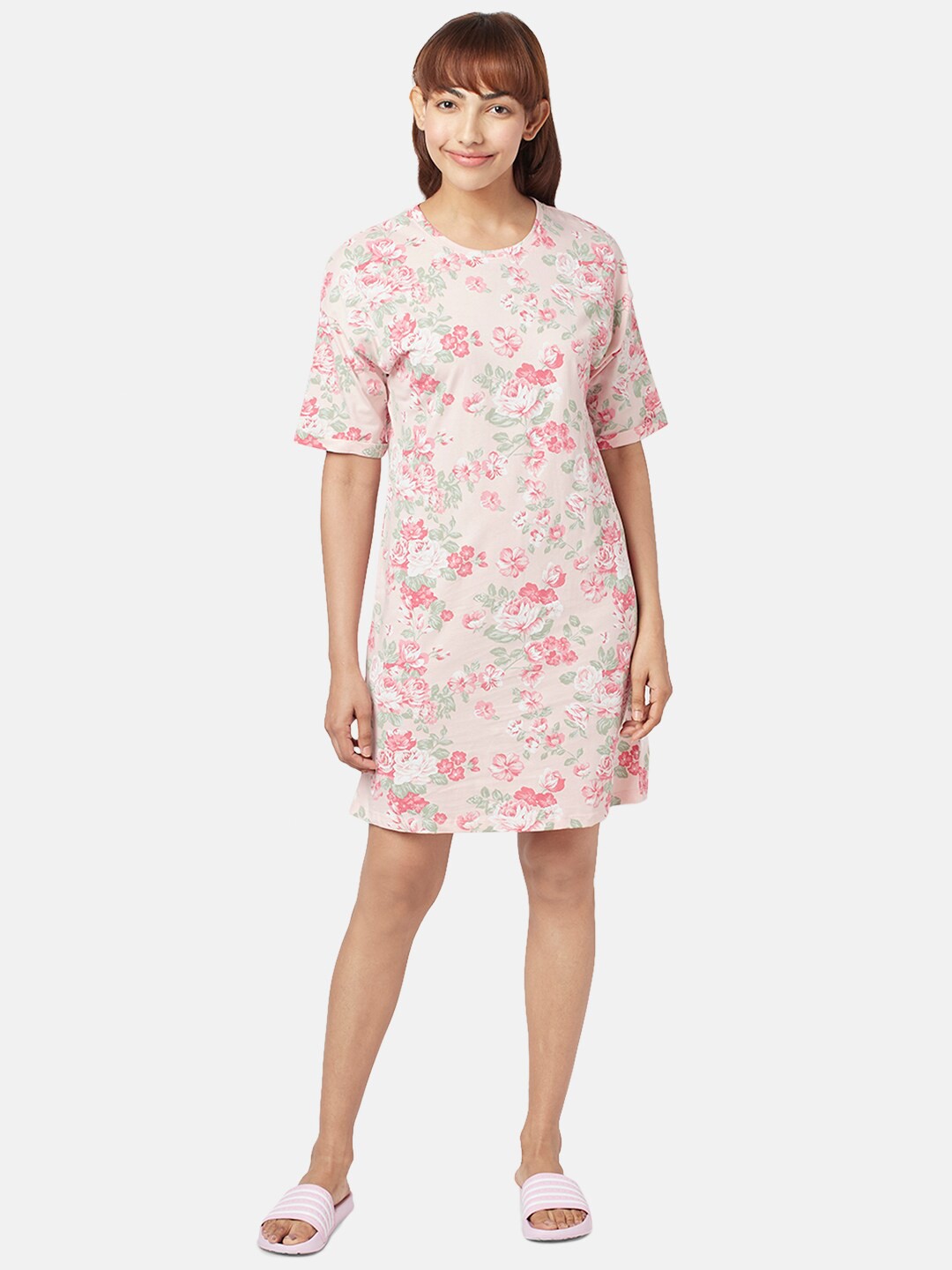 

Dreamz by Pantaloons Floral Pure Cotton Printed Nightdress, Pink