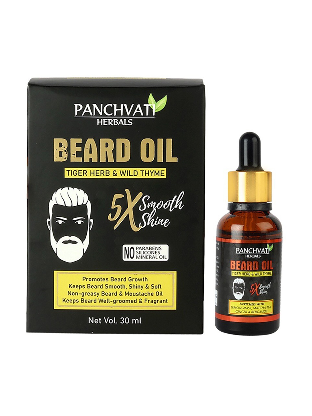 

PANCHVATI HERBALS 5X Smooth Shine Tiger Herb & Wild Thyme Men Beard Oil - 30 ml, Transparent