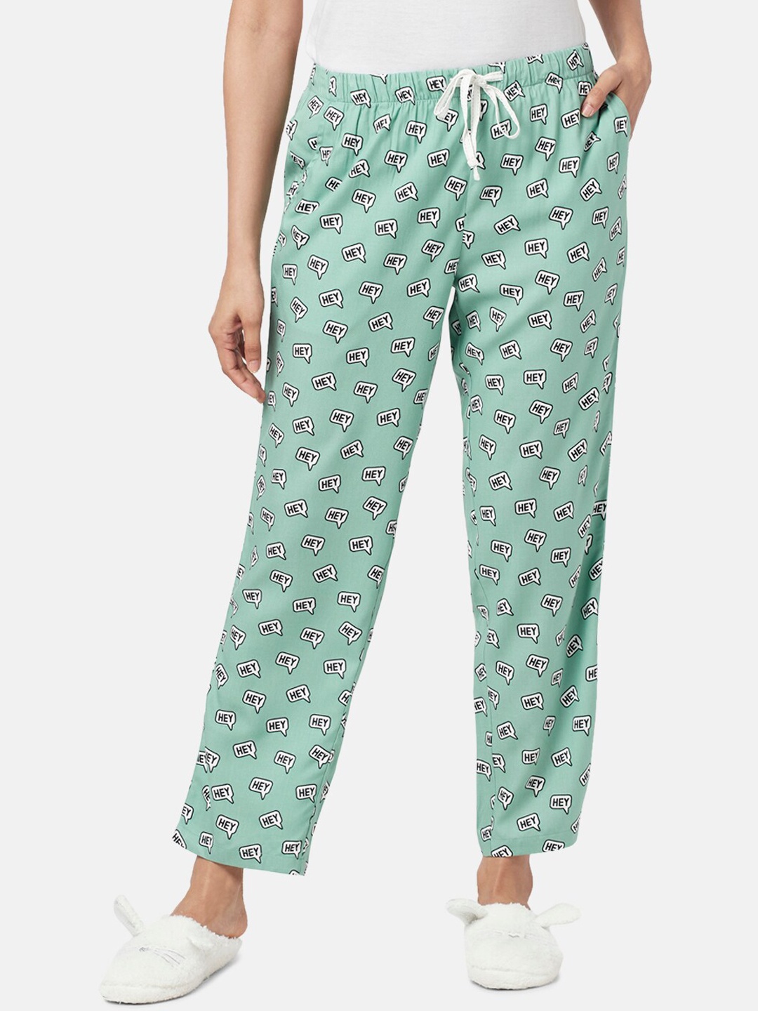 

Dreamz by Pantaloons Women Printed Mid-Rise Lounge Pants, Sea green