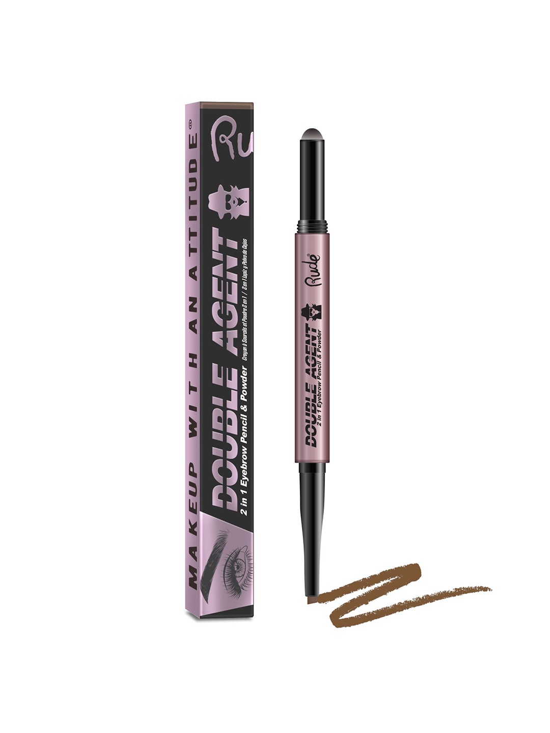 

Rude Cosmetics Double Agent 2 In 1 Eyebrow Pencil & Powder 0.16g - Hazel, Brown