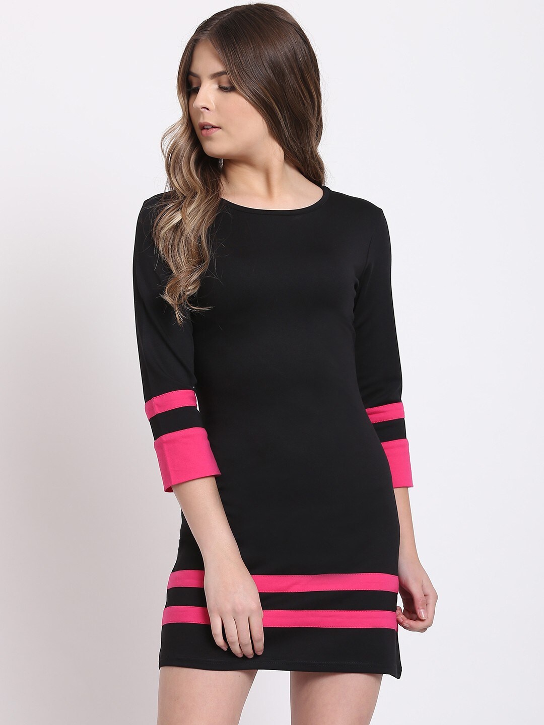 

RIVI Striped T-shirt Mini Cotton Dress, Black