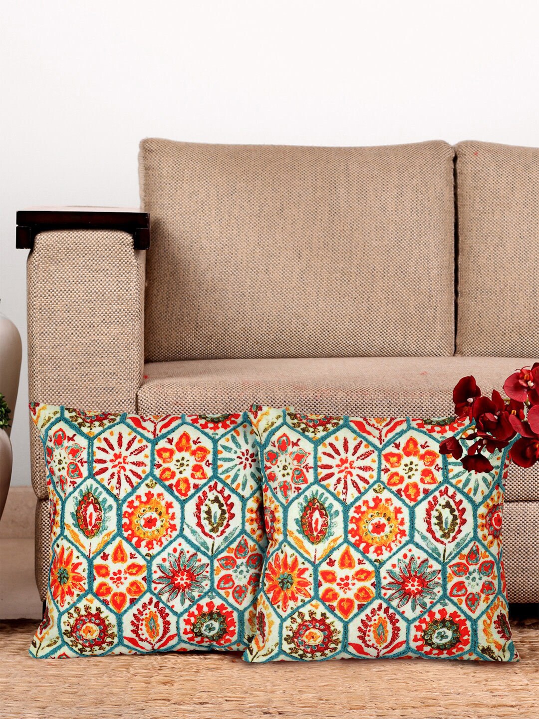 

NISRAG HOME Blue & White Set of 2 Ethnic Motifs Square Cushion Covers