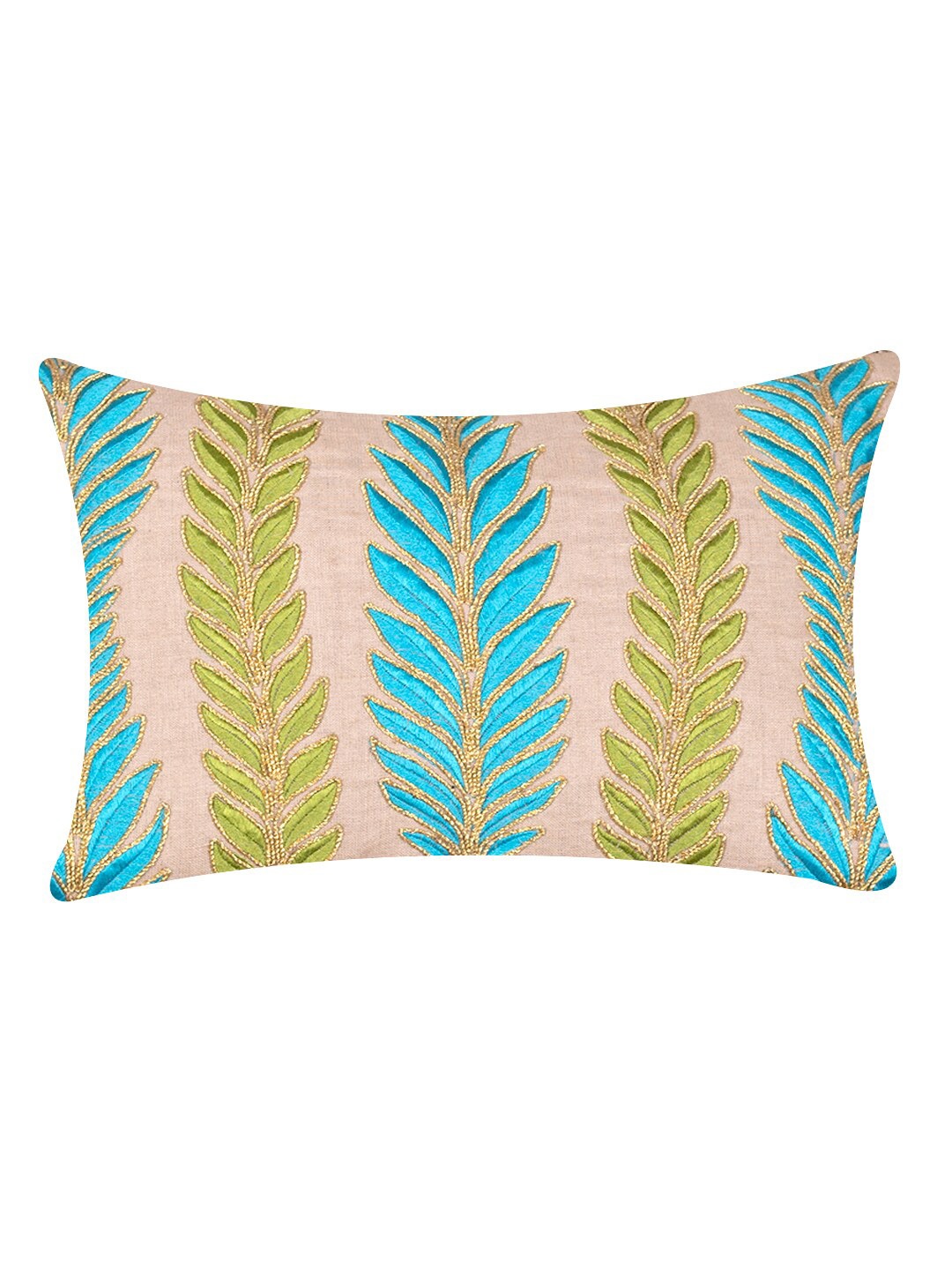 

NISRAG HOME Beige & Green Embroidered Rectangle Cushion Cover