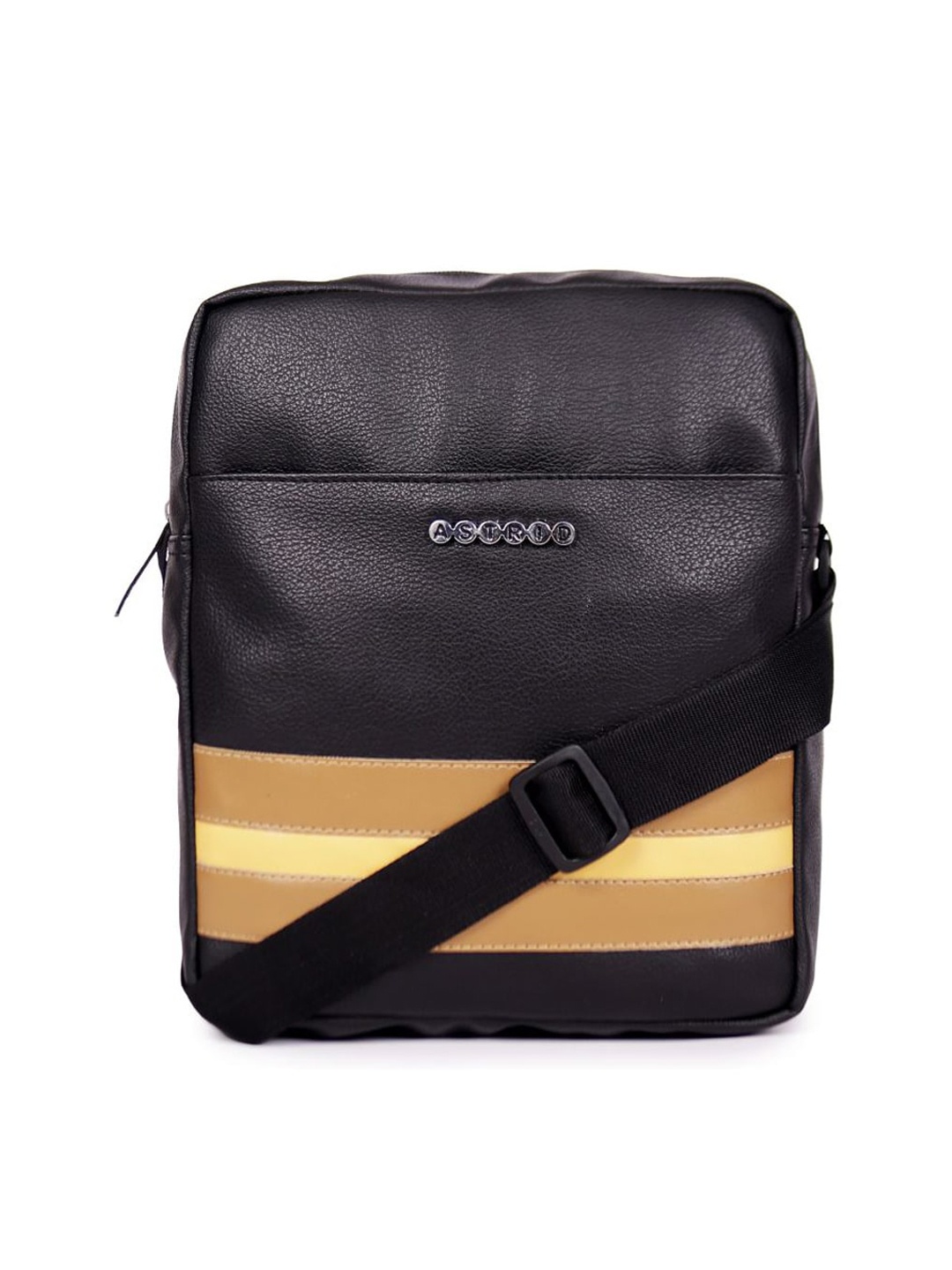 

ASTRID Colourblocked PU Oversized Structured Sling Bag, Black