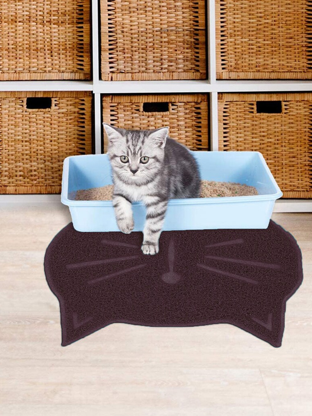 

Emily pets Non Slip Cat Litter Mat For Cats & Kittens, Brown