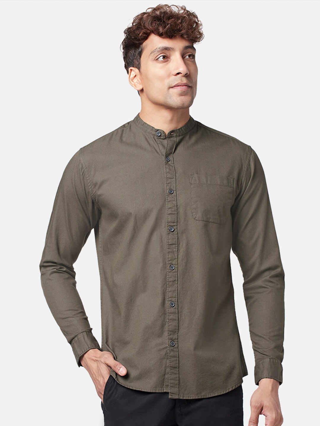 

BYFORD by Pantaloons Men Slim Fit Cotton Casual Shirt, Olive