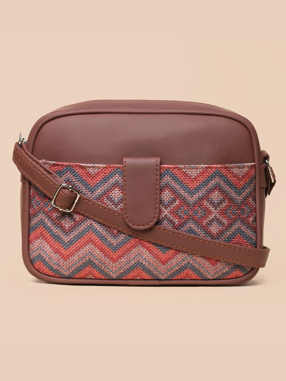 

ZOUK Women Geometric Printed Structured Sling Bag, Orange