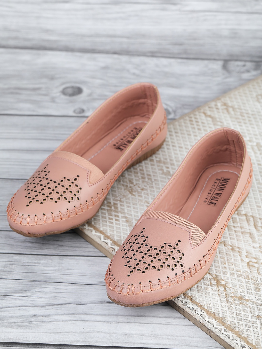 

Moonwalk Women Textured Ballerinas With Laser Cuts, Pink
