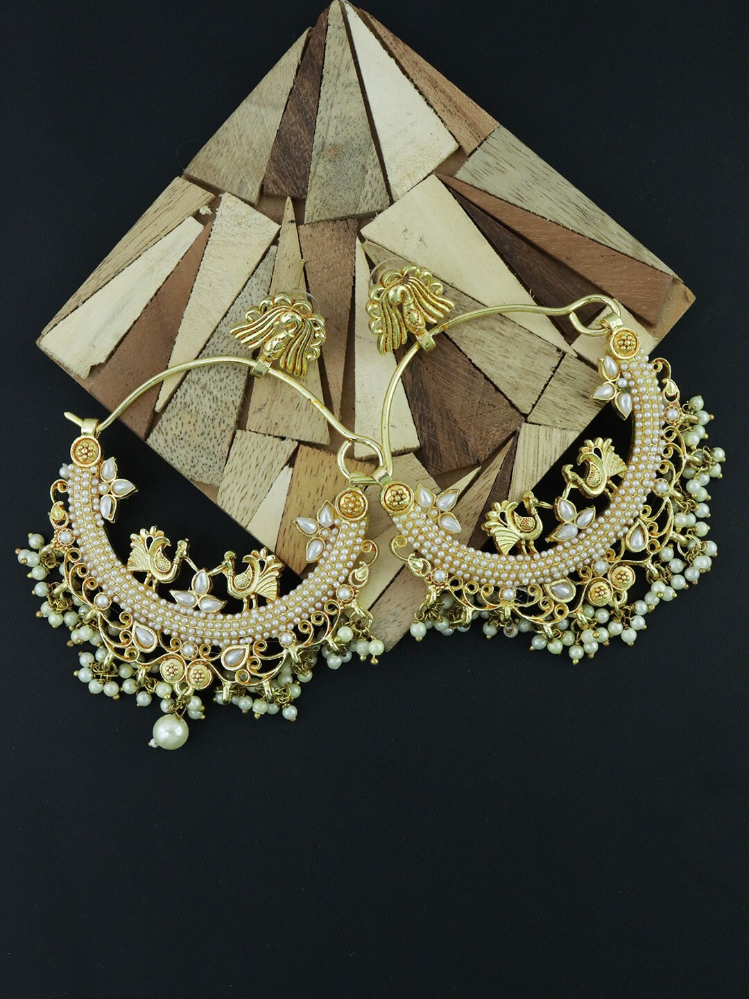 

VAGHBHATT Gold-Toned Peacock Shaped Drop Earrings