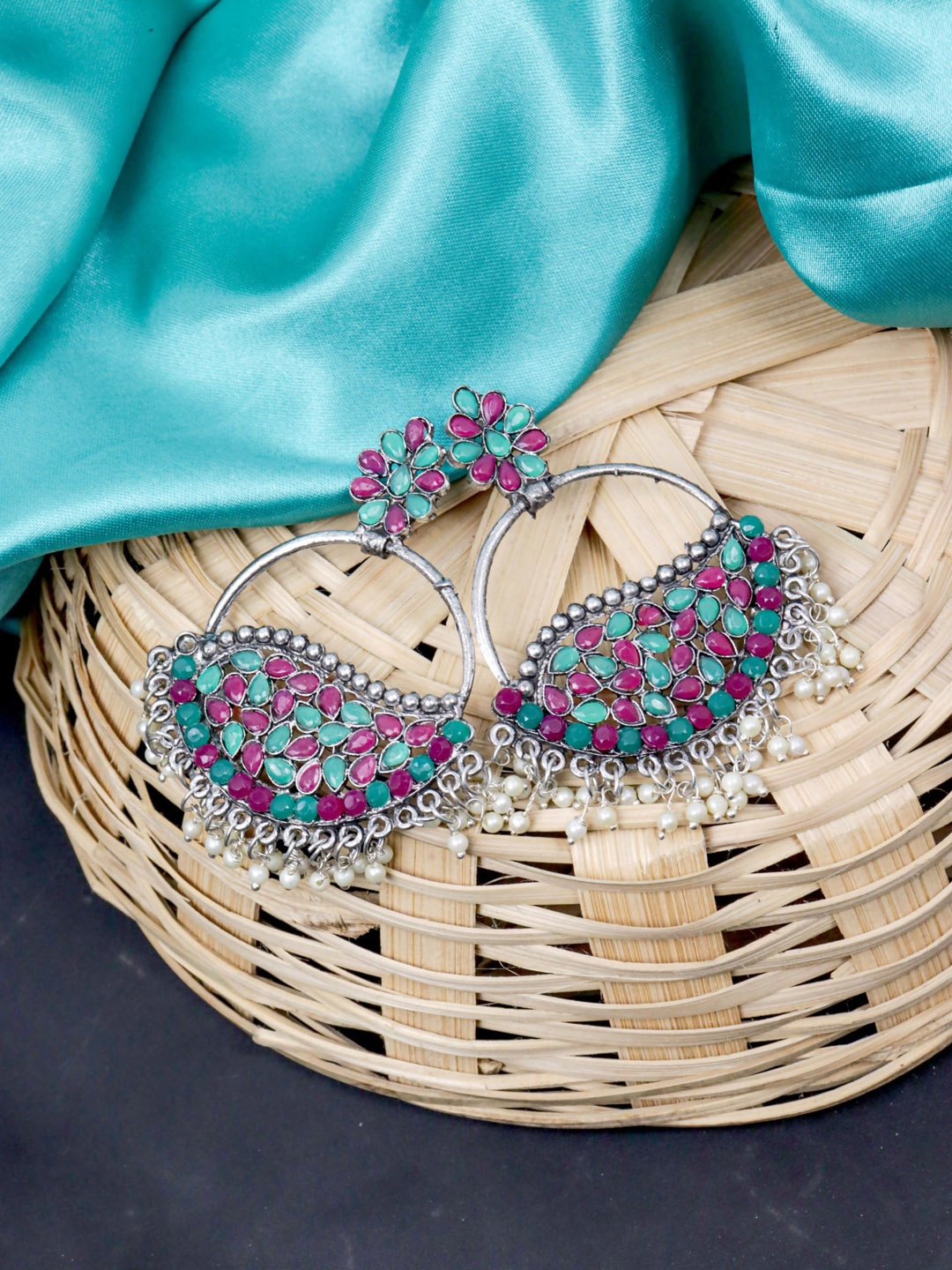 

VAGHBHATT Multicoloured Circular Chandbalis Earrings, Multi