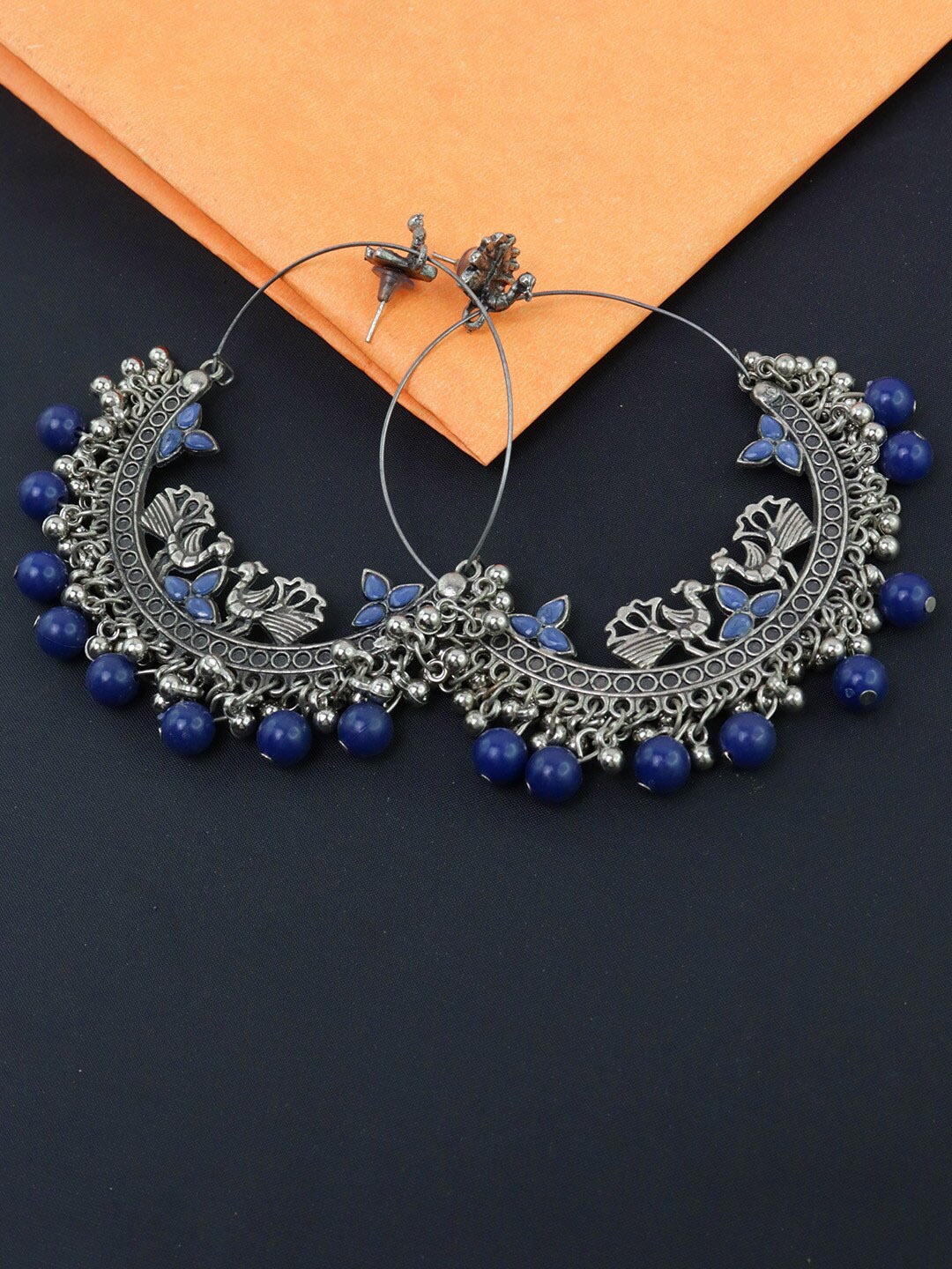 

VAGHBHATT Blue Peacock Shaped Chandbalis Earrings
