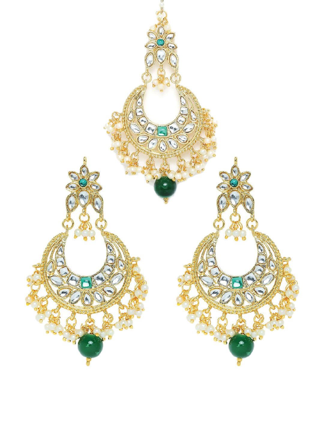 

OOMPH Kundan & Beads-Studded Jadau Chandbali Jewellery Set, Gold