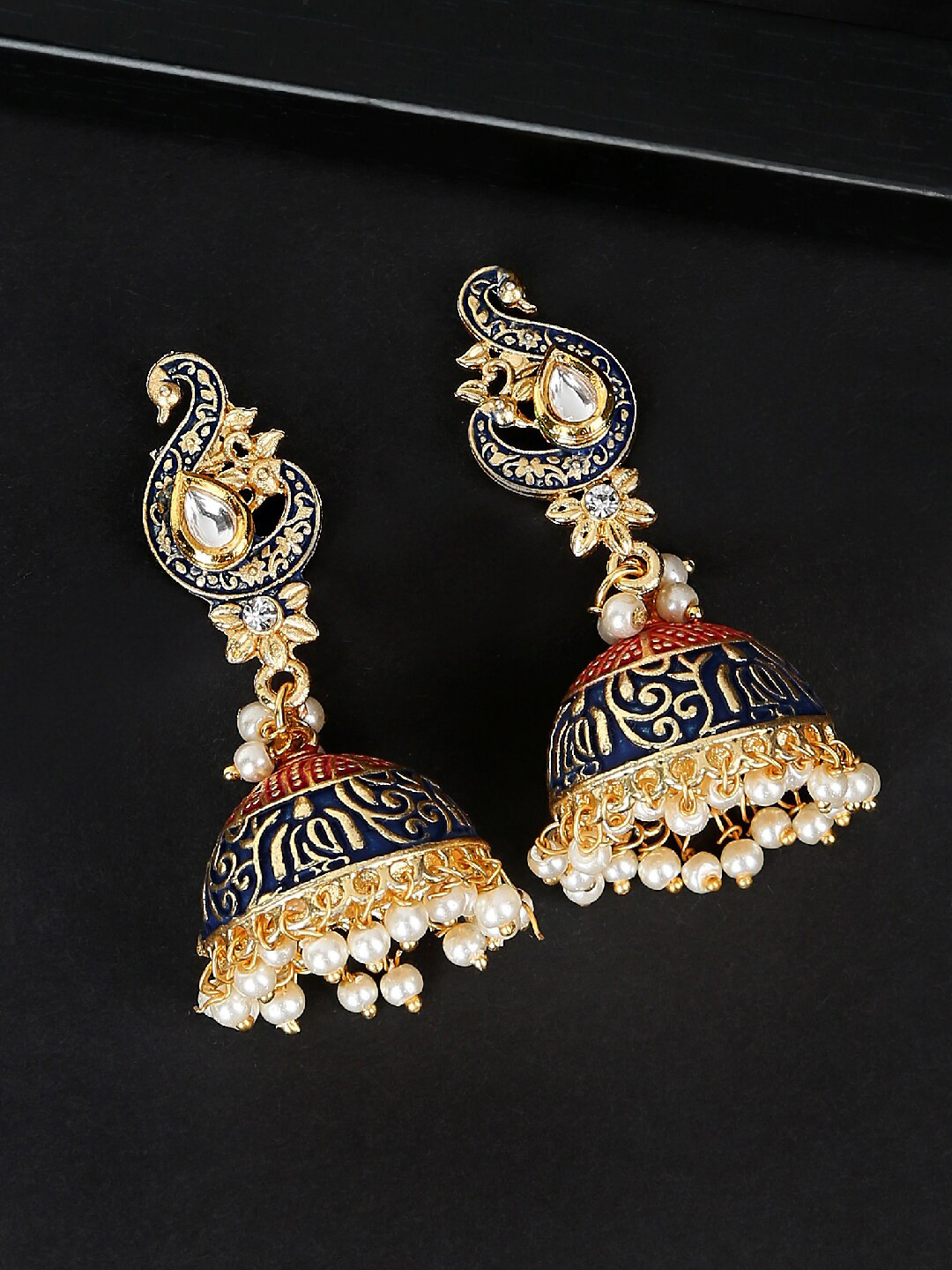 

OOMPH Gold plated Dome Shaped Jhumkas Earrings, Blue