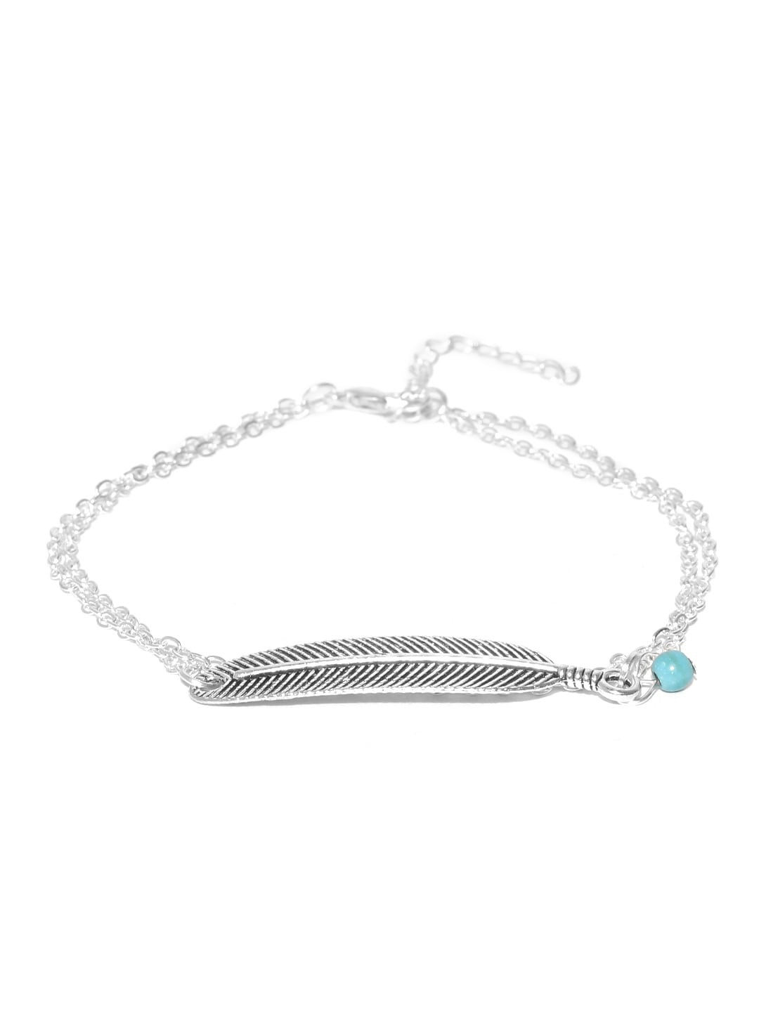 

OOMPH Silver-Plated Leaf Charm Anklet, Turquoise blue