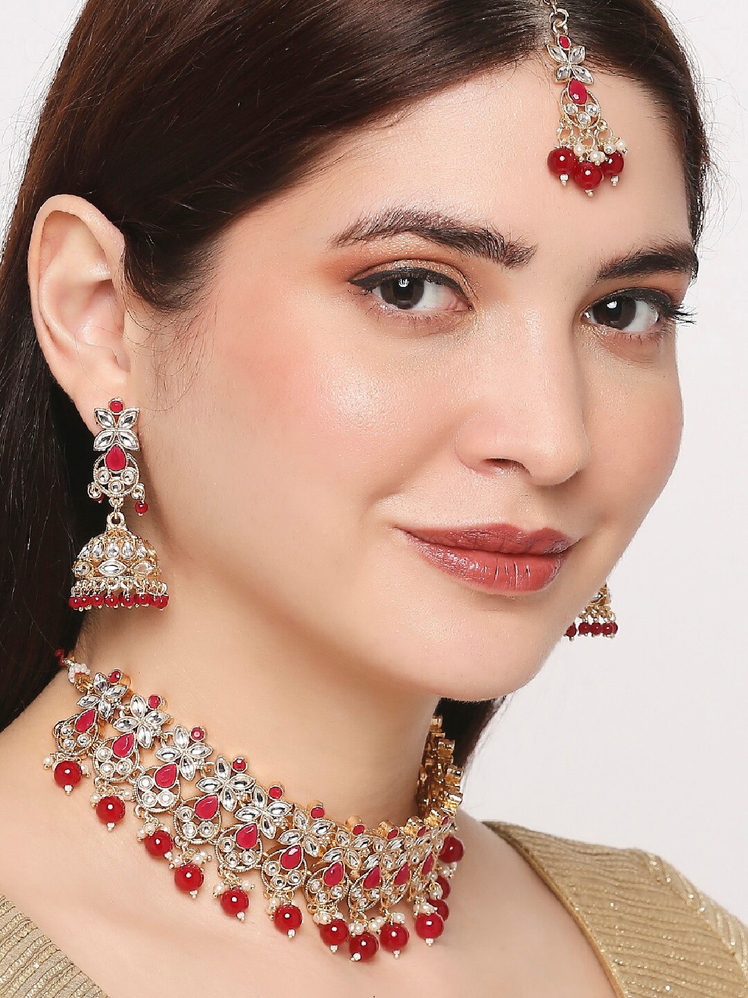 

OOMPH Kundan Studded Beaded Detailed Alloy Jewellery Set, Gold