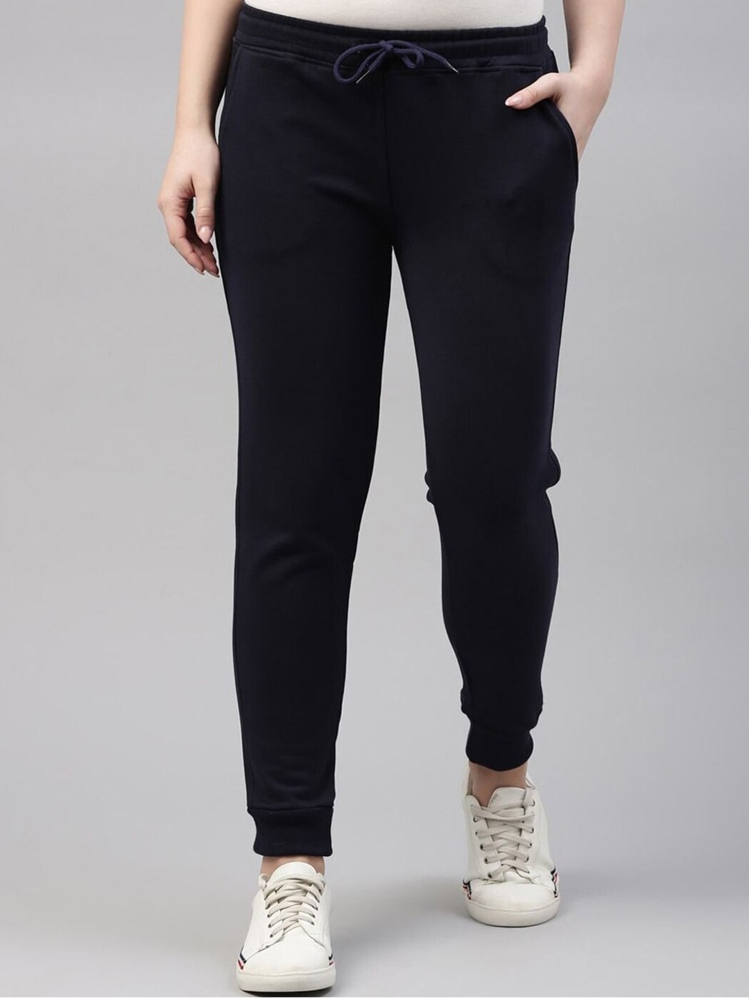 

Kryptic Women Slim-Fit Mid-Rise Pure Cotton Joggers, Navy blue