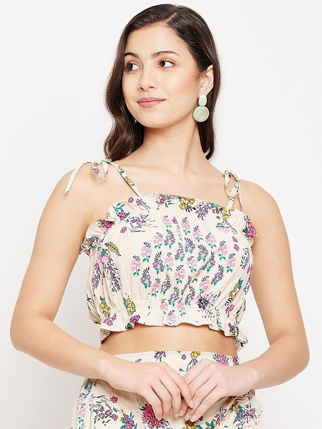 

Fashfun Floral Printed Tube Crop Top, Cream