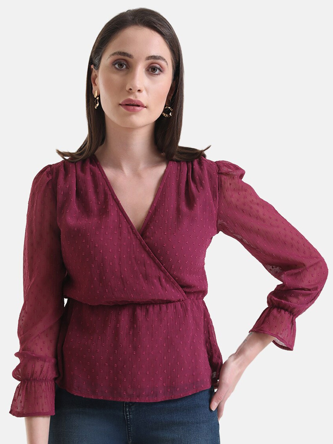 

Kazo V-Neck Wrap Top, Maroon