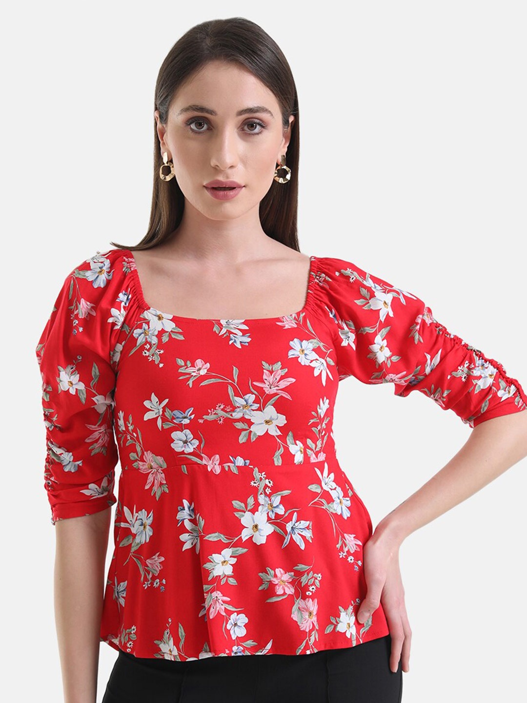 

Kazo Square Neck Floral Print Top, Red