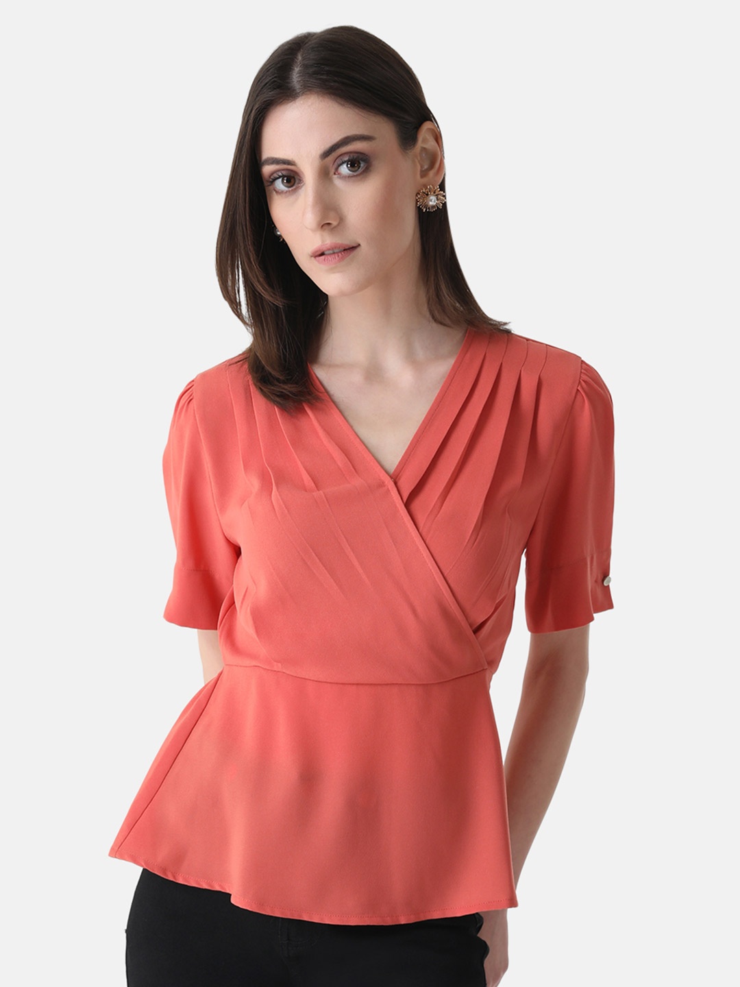 

Kazo Puff Sleeve Wrap Top, Peach