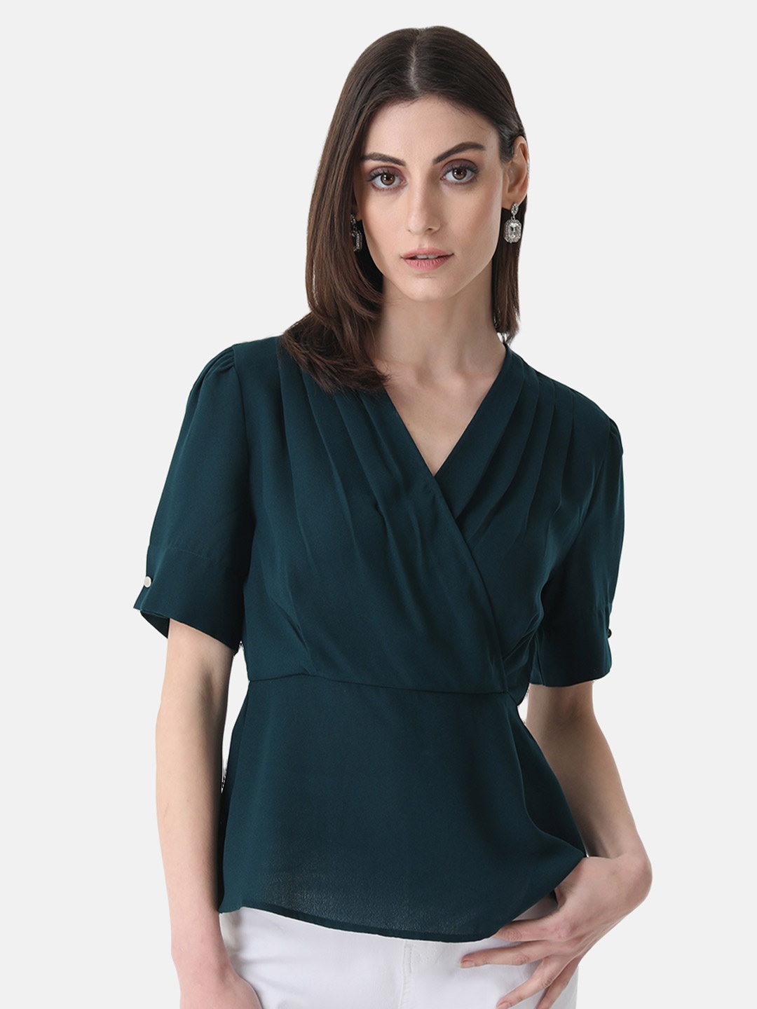 

Kazo Puff Sleeve Wrap Top, Green