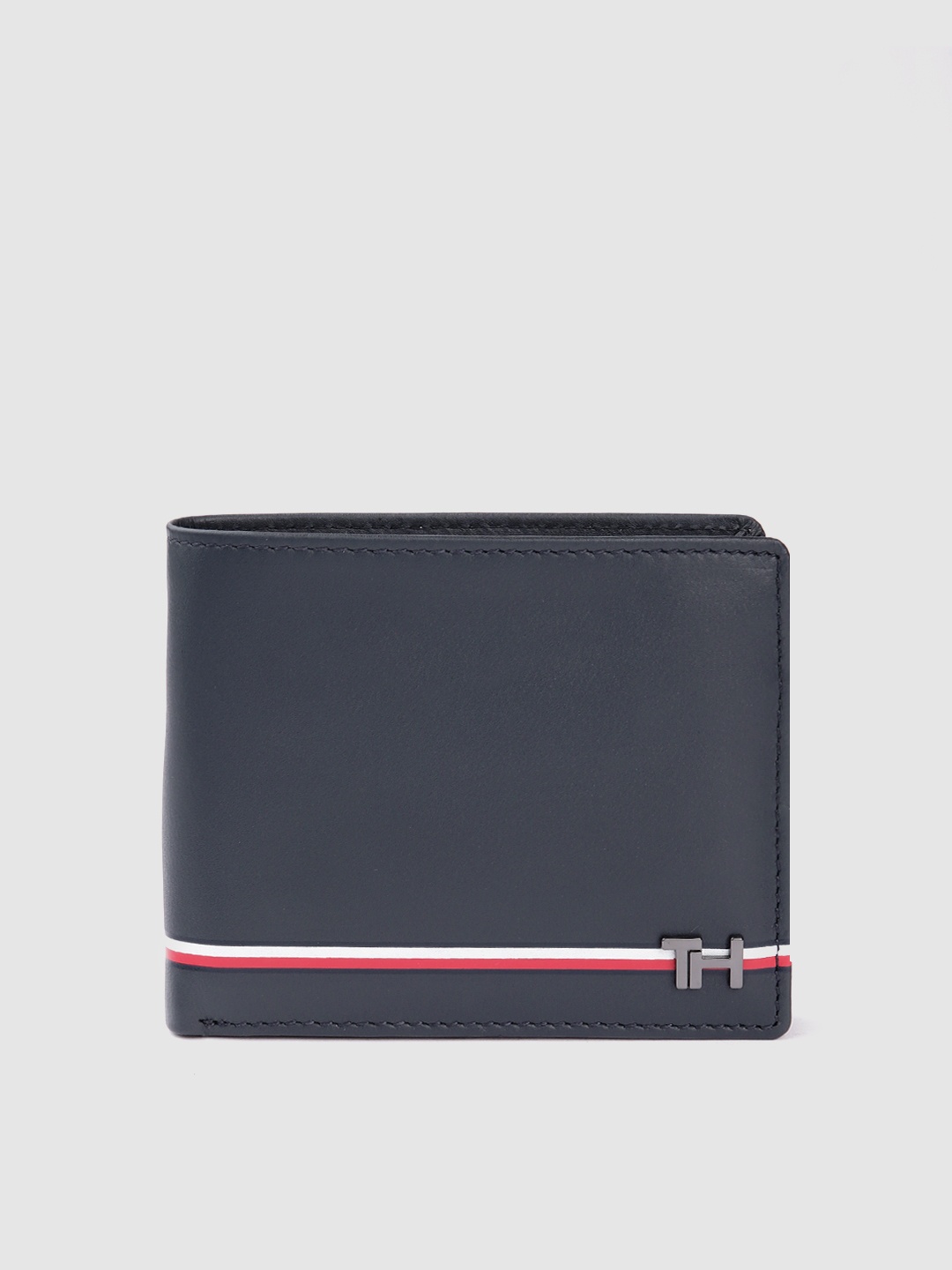 

Tommy Hilfiger Men Navy Blue Striped Leather Two Fold Wallet